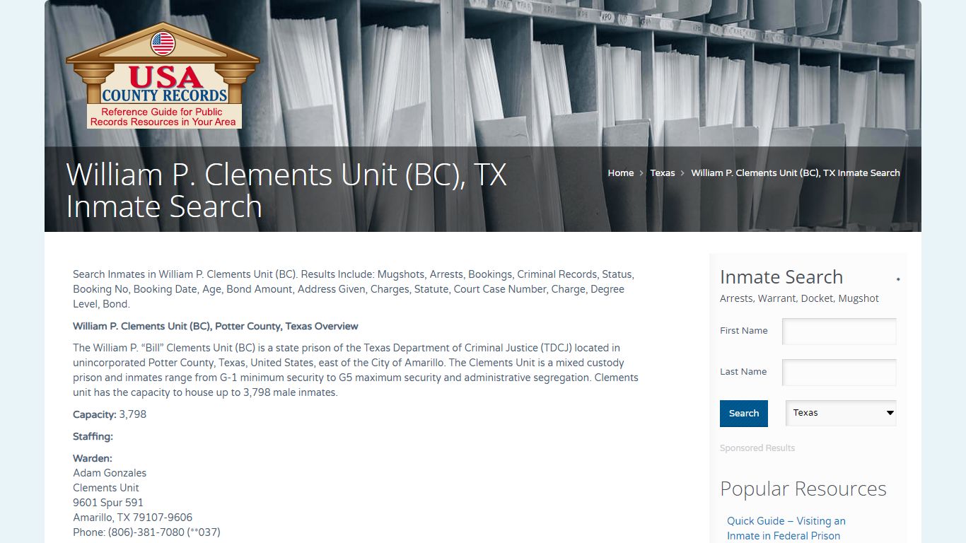 William P. Clements Unit (BC), TX Inmate Search | Name Search